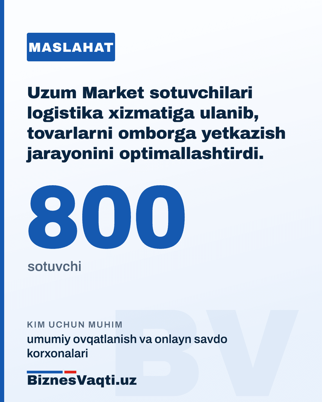 800 ta sotuvchi — Uzum Market sotuvchilari logistika xizmatiga ulanib, tovarlarni omborga yetkazish jarayonini optimallashtirdi.