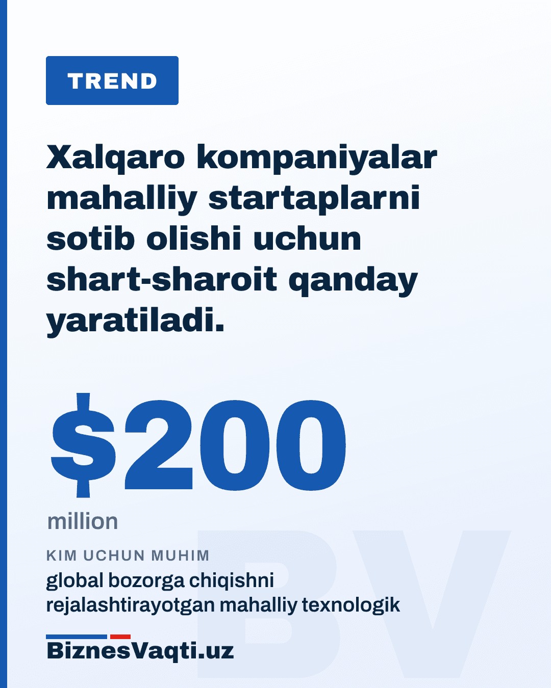 $200 million — xalqaro kompaniyalar mahalliy startaplarni sotib olishi uchun shart-sharoit qanday yaratiladi.