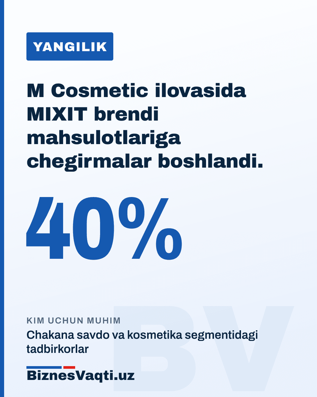 40% — M Cosmetic ilovasida MIXIT brendi mahsulotlariga chegirmalar boshlandi.