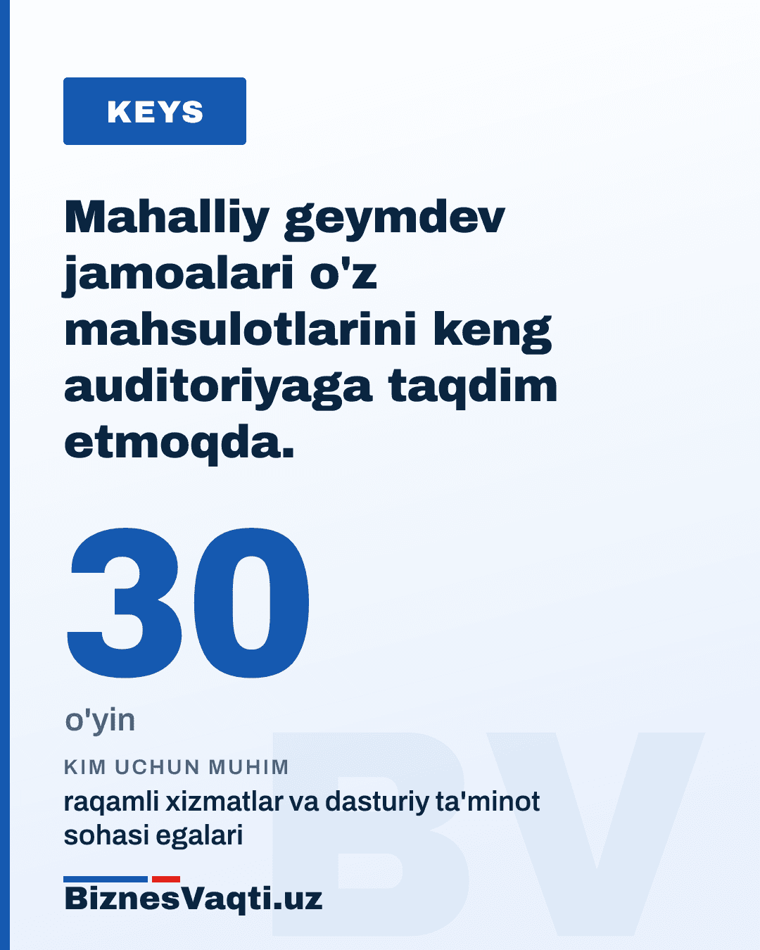 30 ta o'yin — mahalliy geymdev jamoalari o'z mahsulotlarini keng auditoriyaga taqdim etmoqda.