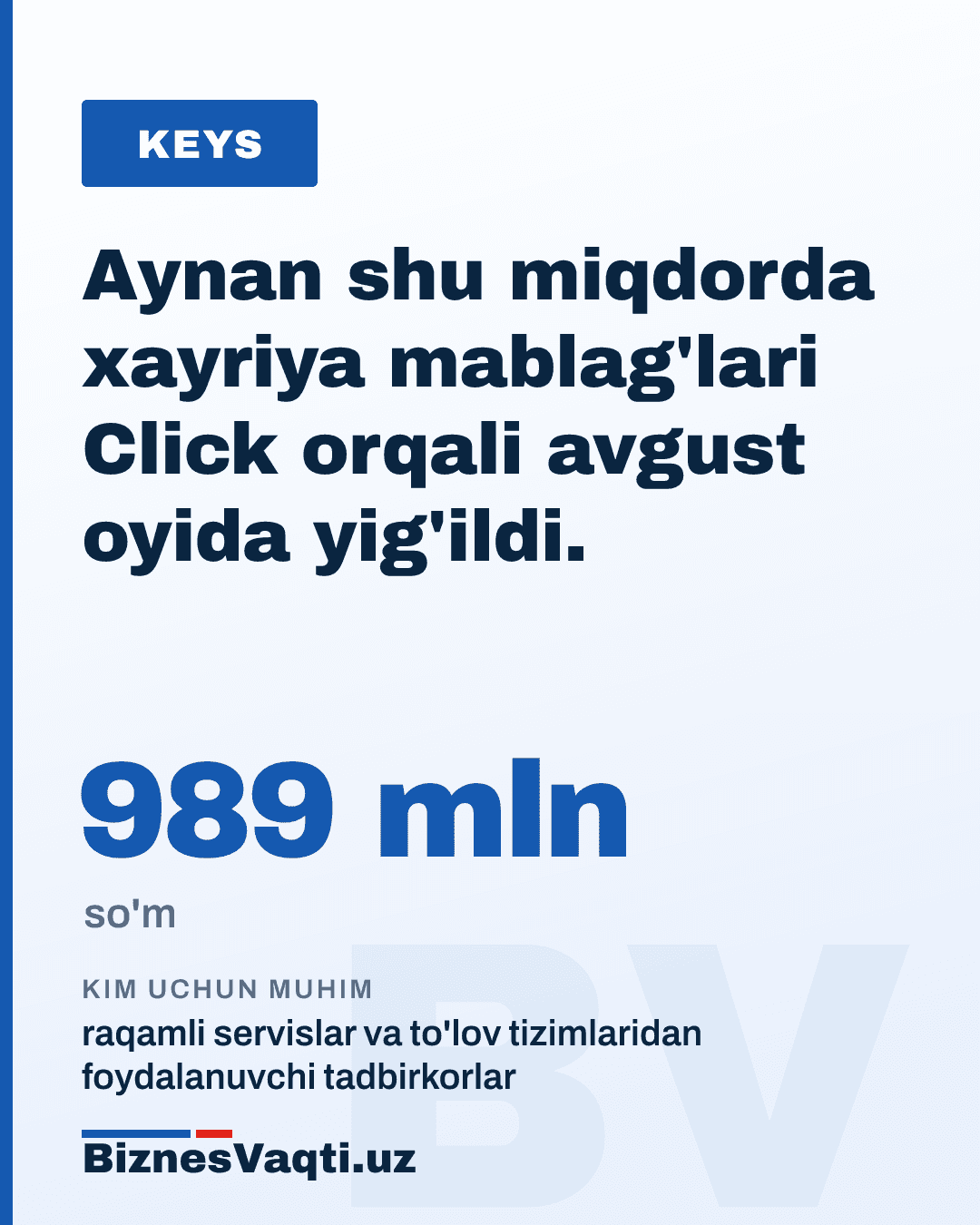 989 mln so'm — aynan shu miqdorda xayriya mablag'lari Click orqali avgust oyida yig'ildi.