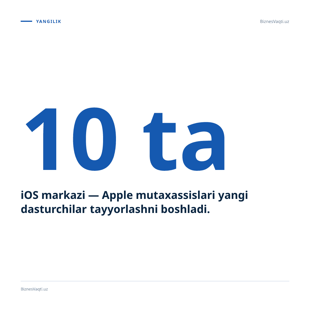 10 ta iOS markazi — Apple mutaxassislari yangi dasturchilar tayyorlashni boshladi.