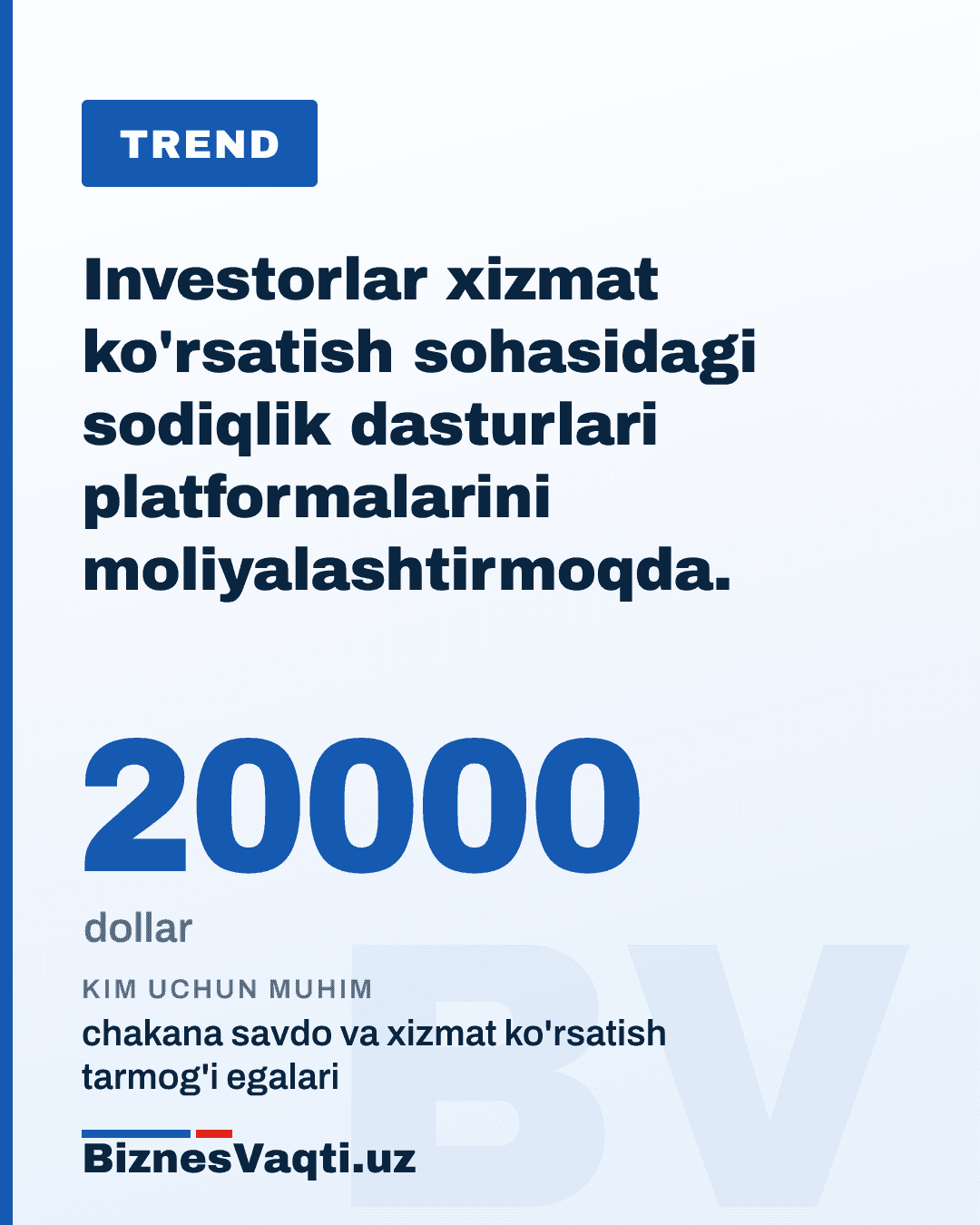 20 000 dollar — investorlar xizmat ko'rsatish sohasidagi sodiqlik dasturlari platformalarini moliyalashtirmoqda.