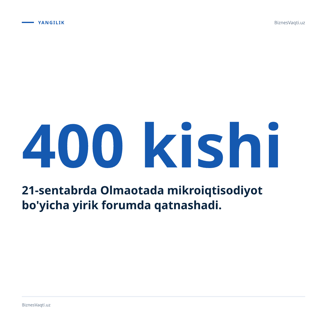 400 kishi — 21-sentabrda Olmaotada mikroiqtisodiyot bo'yicha yirik forumda qatnashadi.