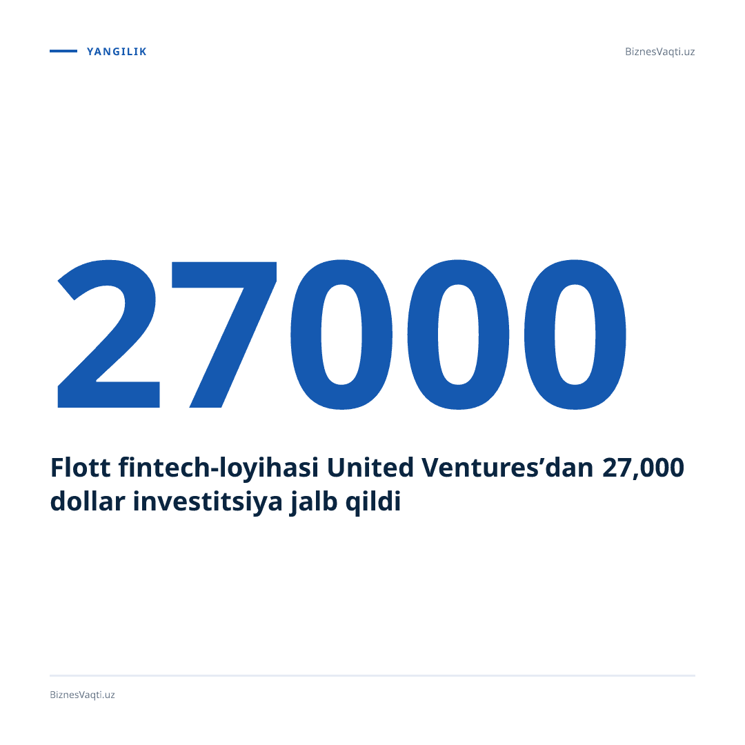 Flott fintech-loyihasi United Ventures’dan 27,000 dollar investitsiya jalb qildi