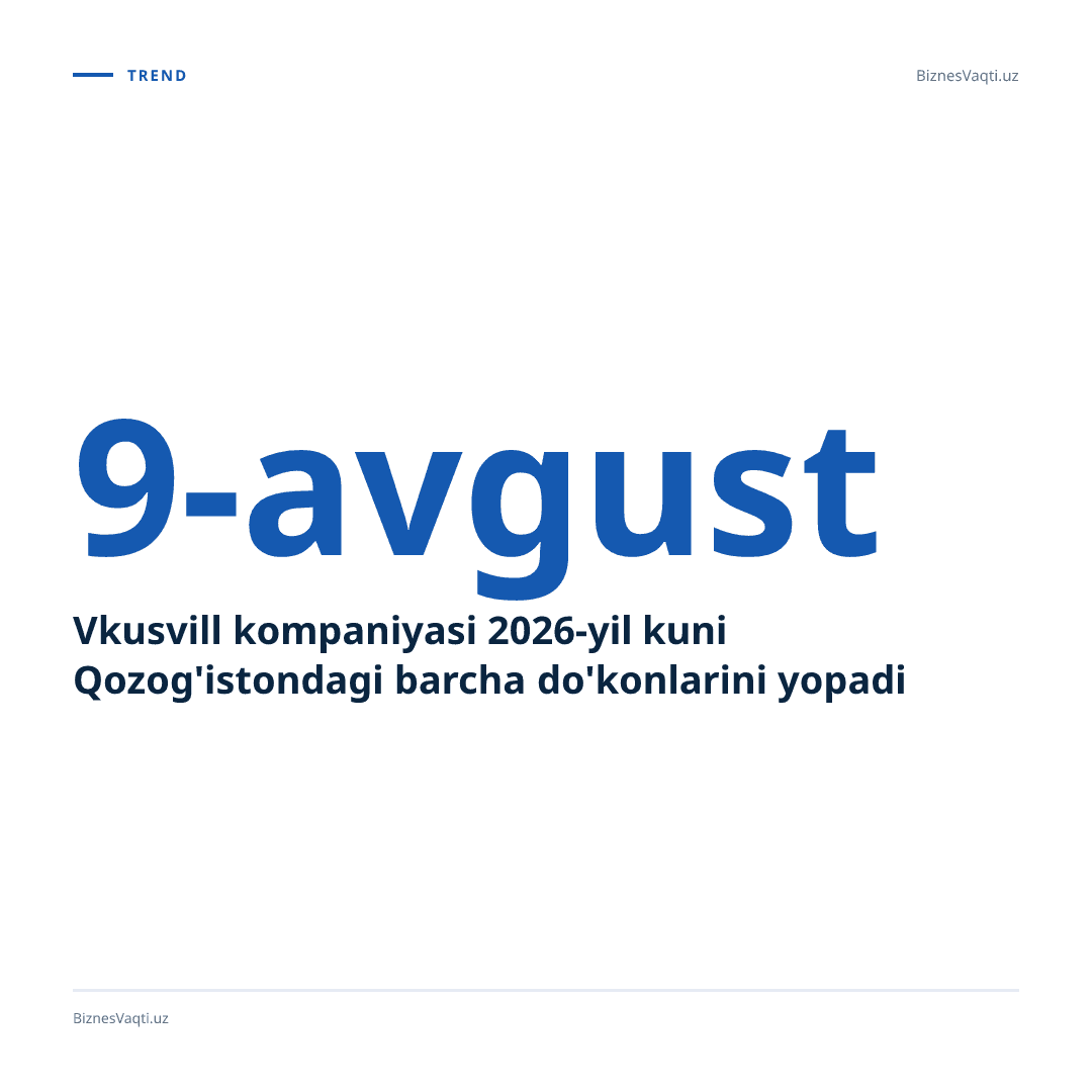 Vkusvill kompaniyasi 2026-yil 9-avgust kuni Qozog'istondagi barcha do'konlarini yopadi