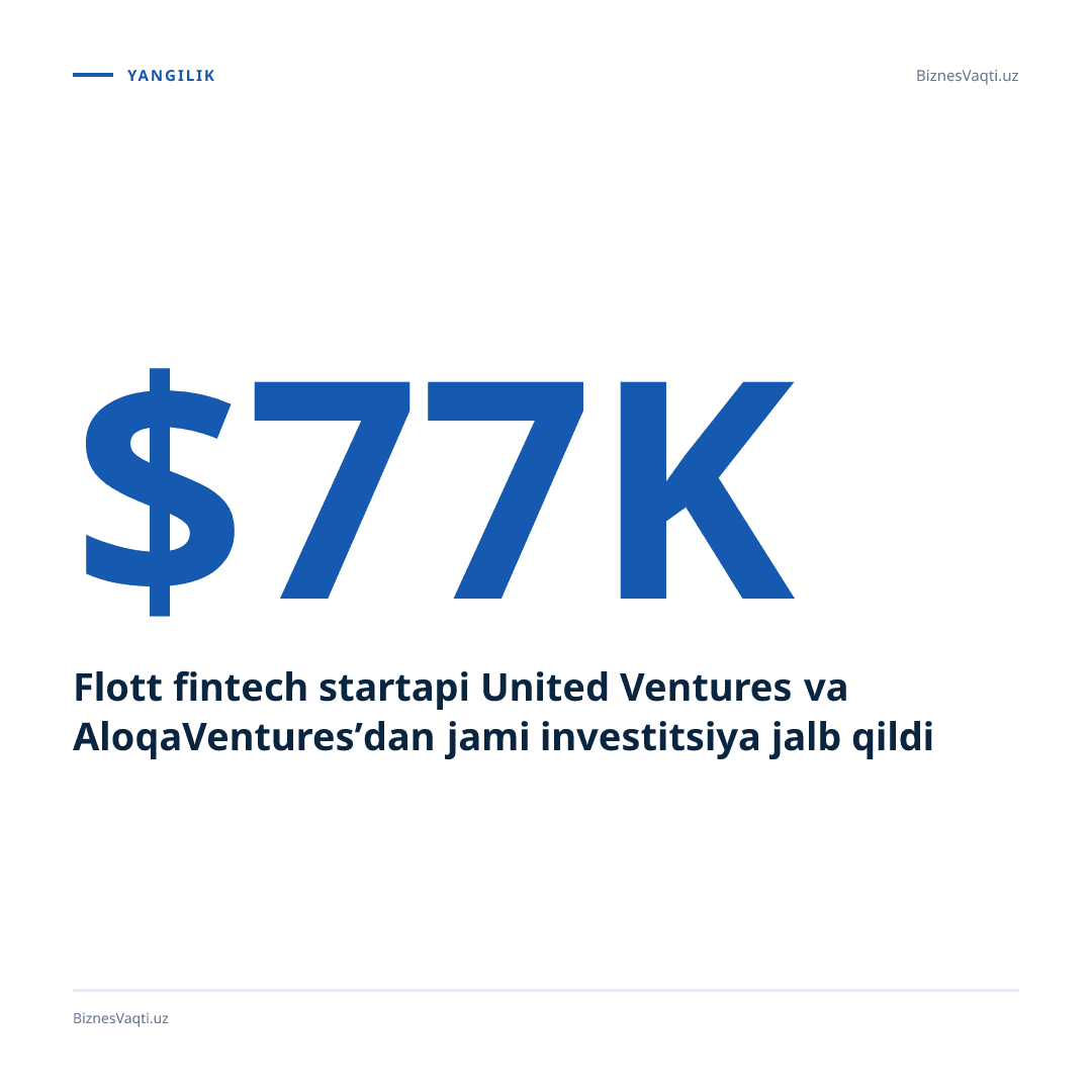Flott fintech startapi United Ventures va AloqaVentures’dan jami $77,000 investitsiya jalb qildi