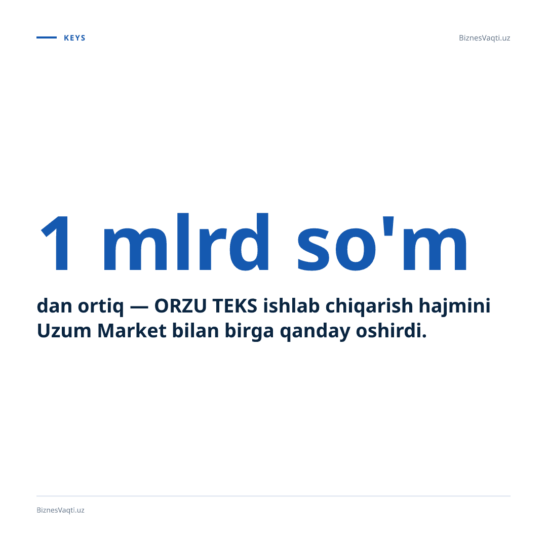 1 mlrd so'mdan ortiq — ORZU TEKS ishlab chiqarish hajmini Uzum Market bilan birga qanday oshirdi.