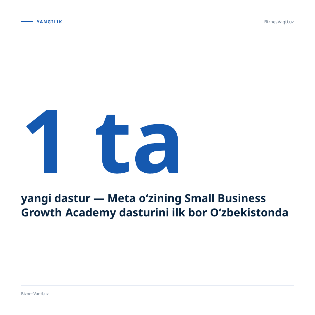 1 ta yangi dastur — Meta o‘zining Small Business Growth Academy dasturini ilk bor O‘zbekistonda ishga tushirmoqda.