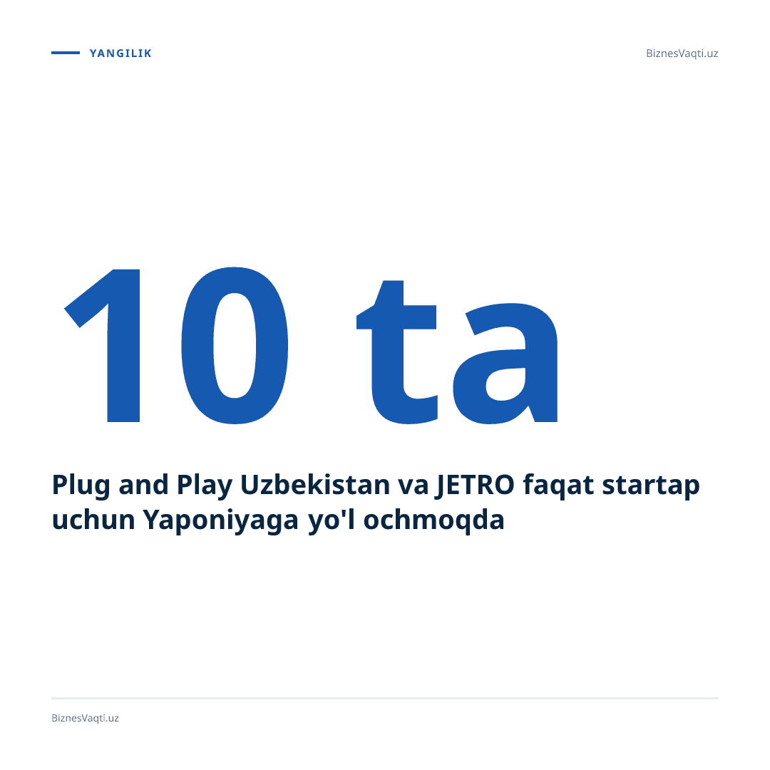 Plug and Play Uzbekistan va JETRO faqat 10 ta startap uchun Yaponiyaga yo'l ochmoqda