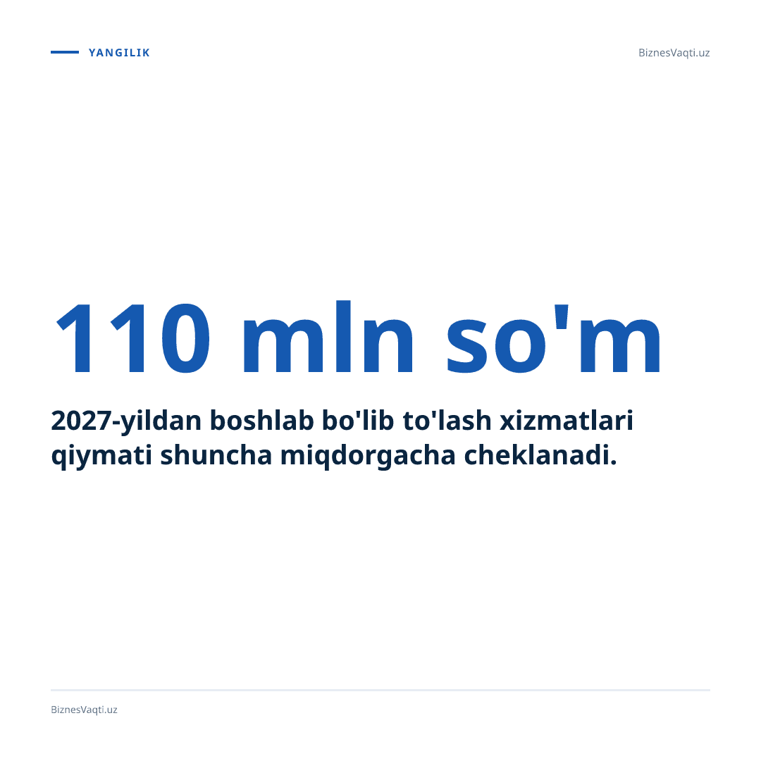 110 mln so'm — 2027-yildan boshlab bo'lib to'lash xizmatlari qiymati shuncha miqdorgacha cheklanadi.