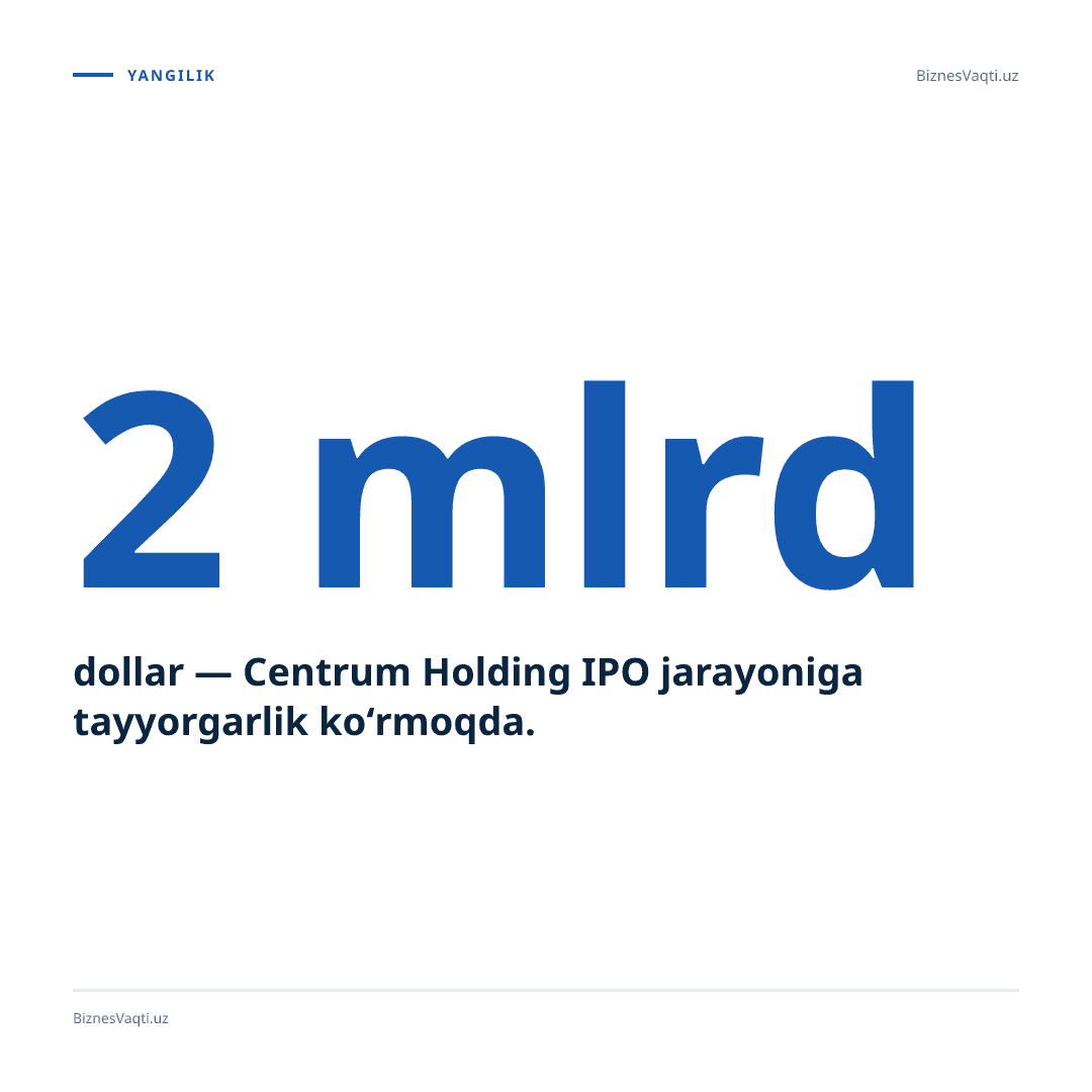 2 mlrd dollar — Centrum Holding IPO jarayoniga tayyorgarlik ko‘rmoqda.