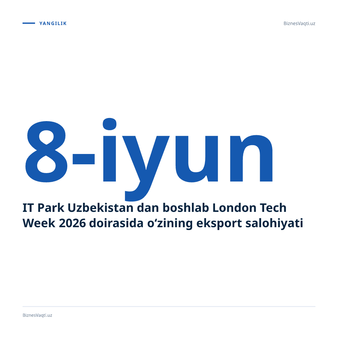 IT Park Uzbekistan 8-iyundan boshlab London Tech Week 2026 doirasida o‘zining eksport salohiyatini taqdim etmoqda